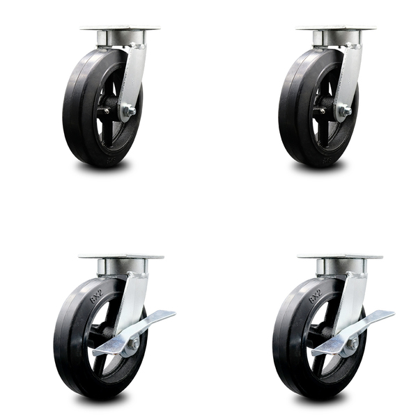 Service Caster 8 Inch Kingpinless Rubber on Steel Wheel Swivel Caster Set with 2 Brakes SCC SCC-KP30S820-RSR-2-SLB-2
